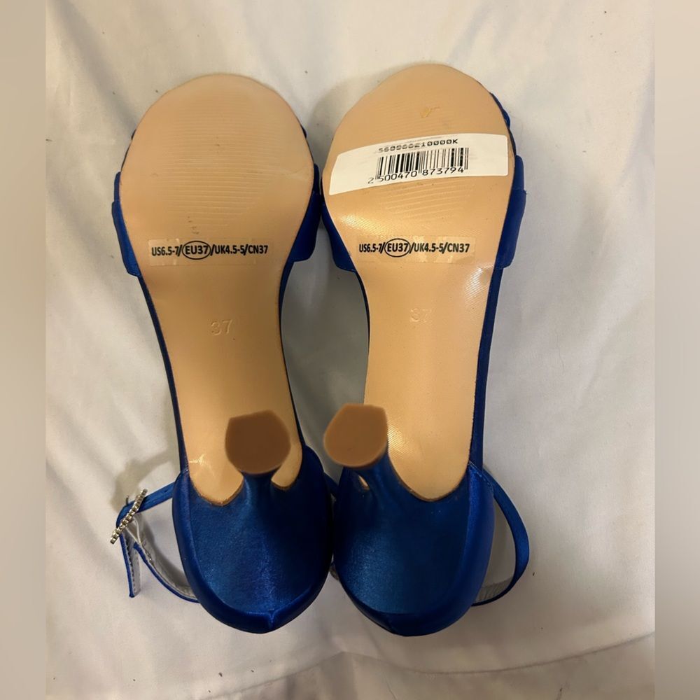 Women Peep Toe Ankle Strap High Heel Bridal Sandals Wedding Blue size 6.5-7 - Picture 7 of 11